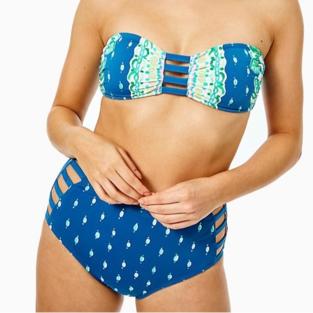Lilly Pulitzer Macaw Blue Coconut Row Bikini SET Top & Bottom Sz 10
